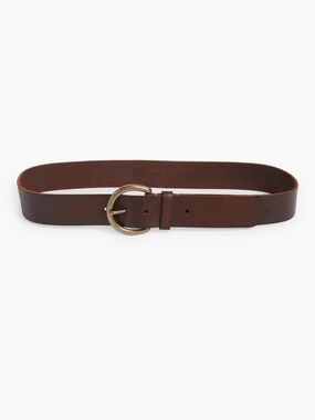 Frye Dark Brown Leather Belt with Rounded Brass-Tone Buckle